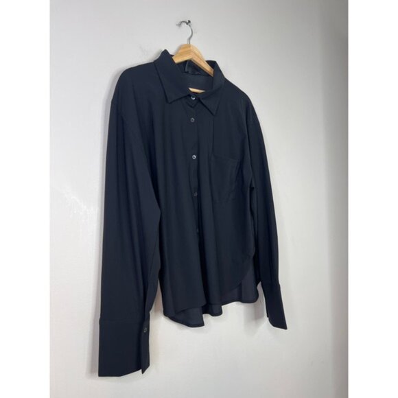 Ona Lightweight Long Sleeve Button Down Oversized Shirt Women's Black Medium - Picture 3 of 7